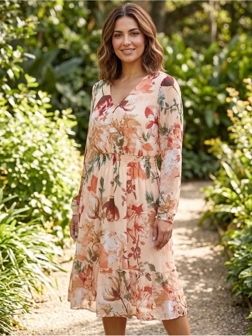Kate and Lily Floral Mesh Tiered Midi / Maxi Dress Size 12